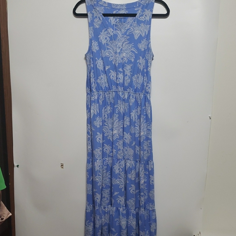Tommy Bahama Floral Blue‎ Sleeveless Maxi Tier Dress